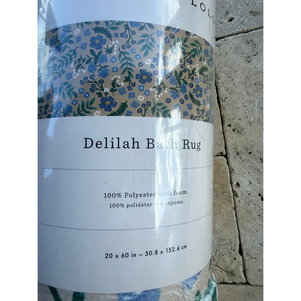 Rifle Paper Co x Loloi Delilah Bath Rug 20x60 Floral Blue Cream Runner NEW